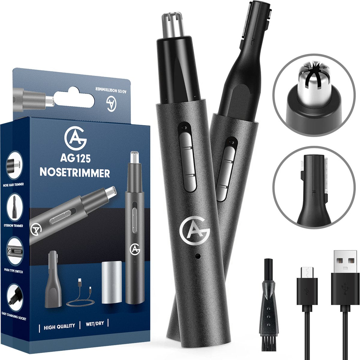 AG Neustrimmer & Wenkbrauwtrimmer - Vrouwen & Mannen - Zwart