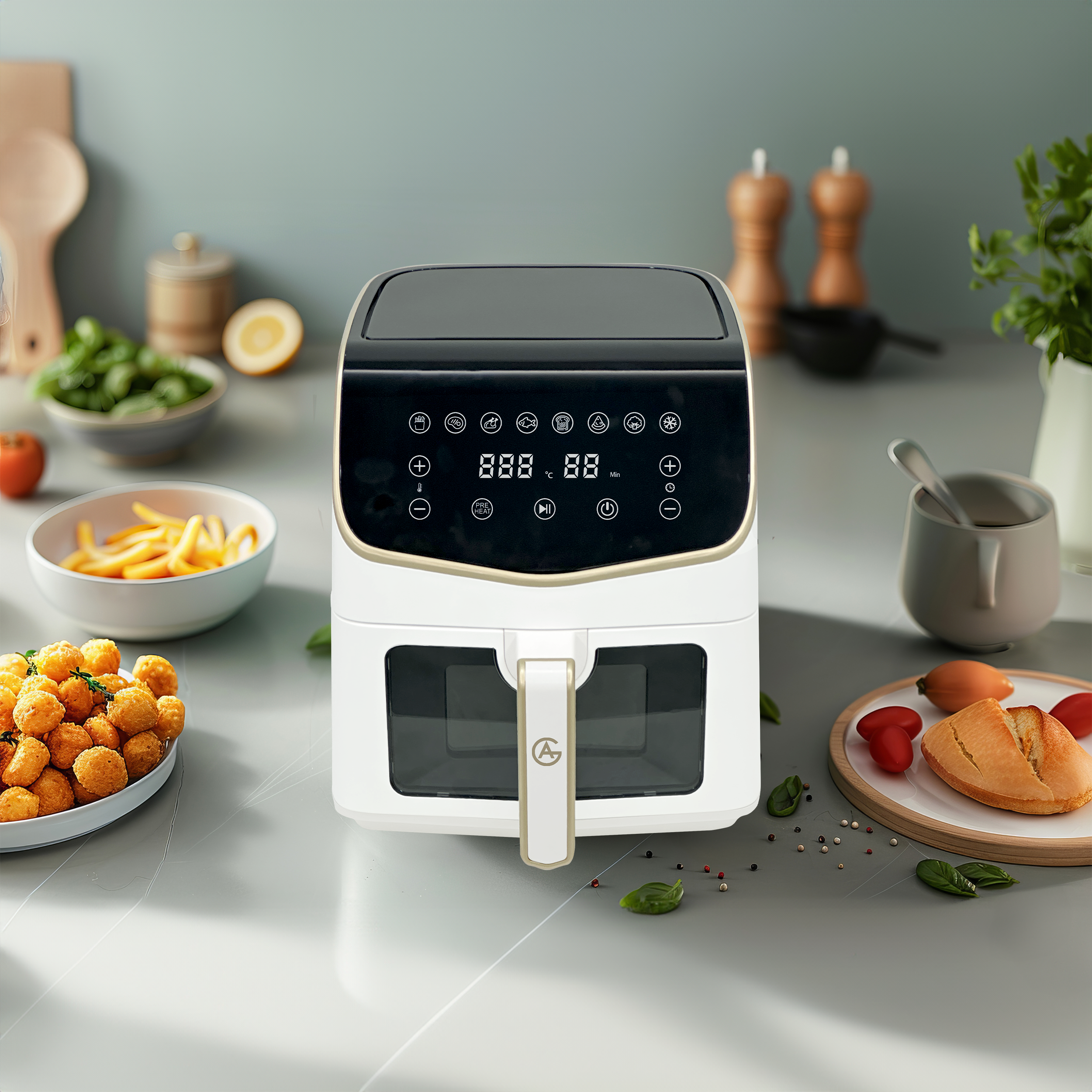 AG Airfryer XXL - White- Tot 8 personen - Met Kijkvenster