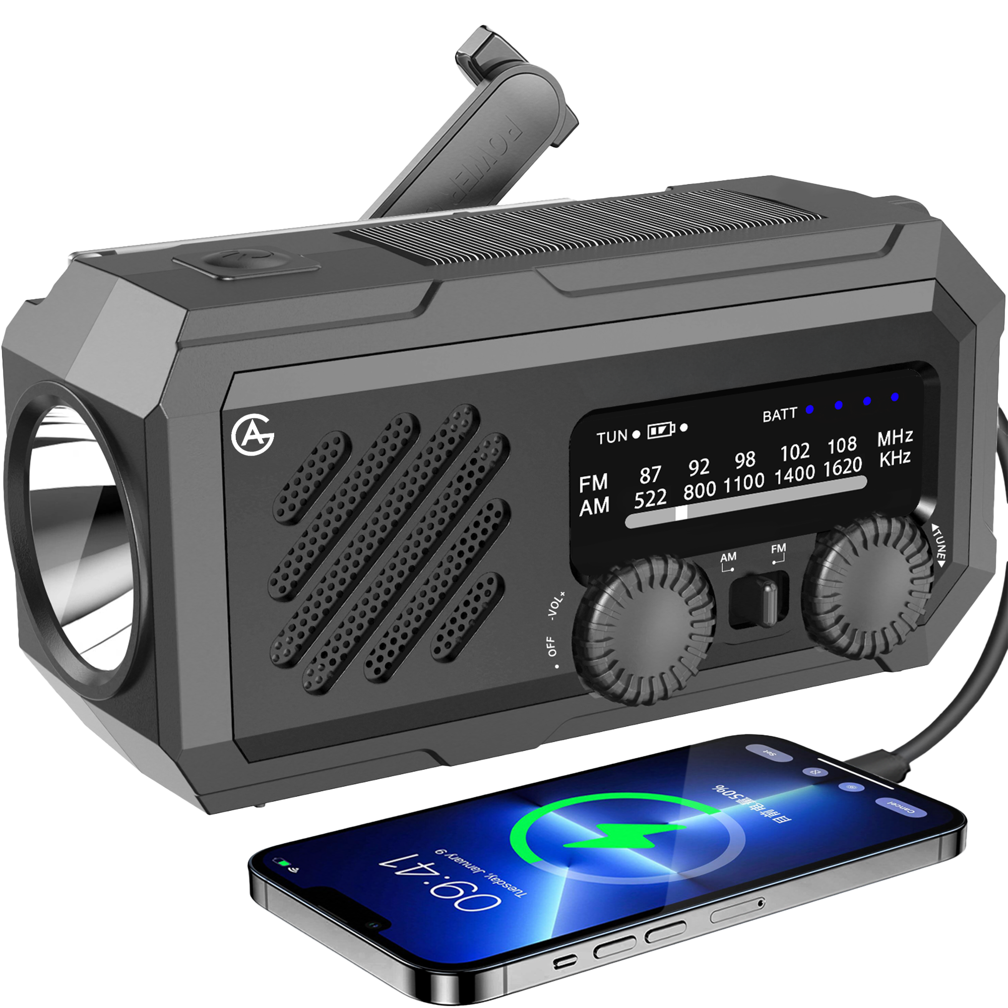 Noodradio Solar Opwindbaar en Batterij - 3 in 1 radio