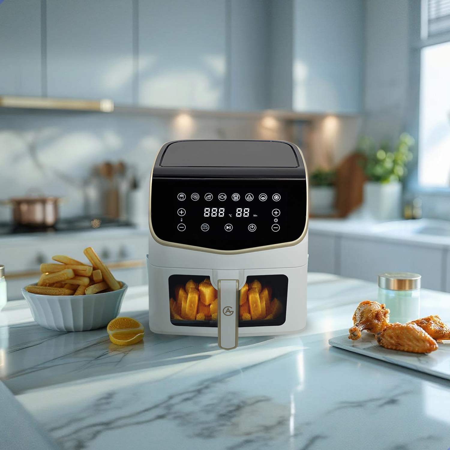 AG Airfryer XXL - White- Tot 8 personen - Met Kijkvenster