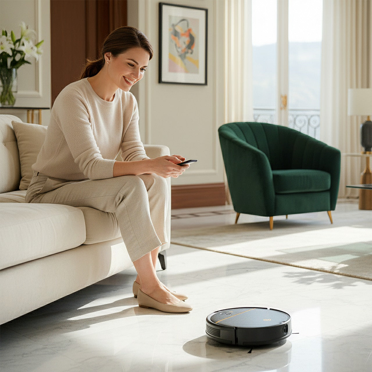 AG Robotstofzuiger met Dweilfunctie - Gold Stripe Design.