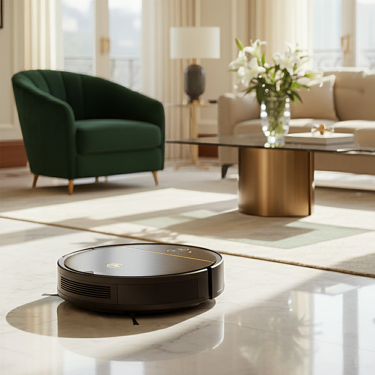 AG Robotstofzuiger met Dweilfunctie - Gold Stripe Design.