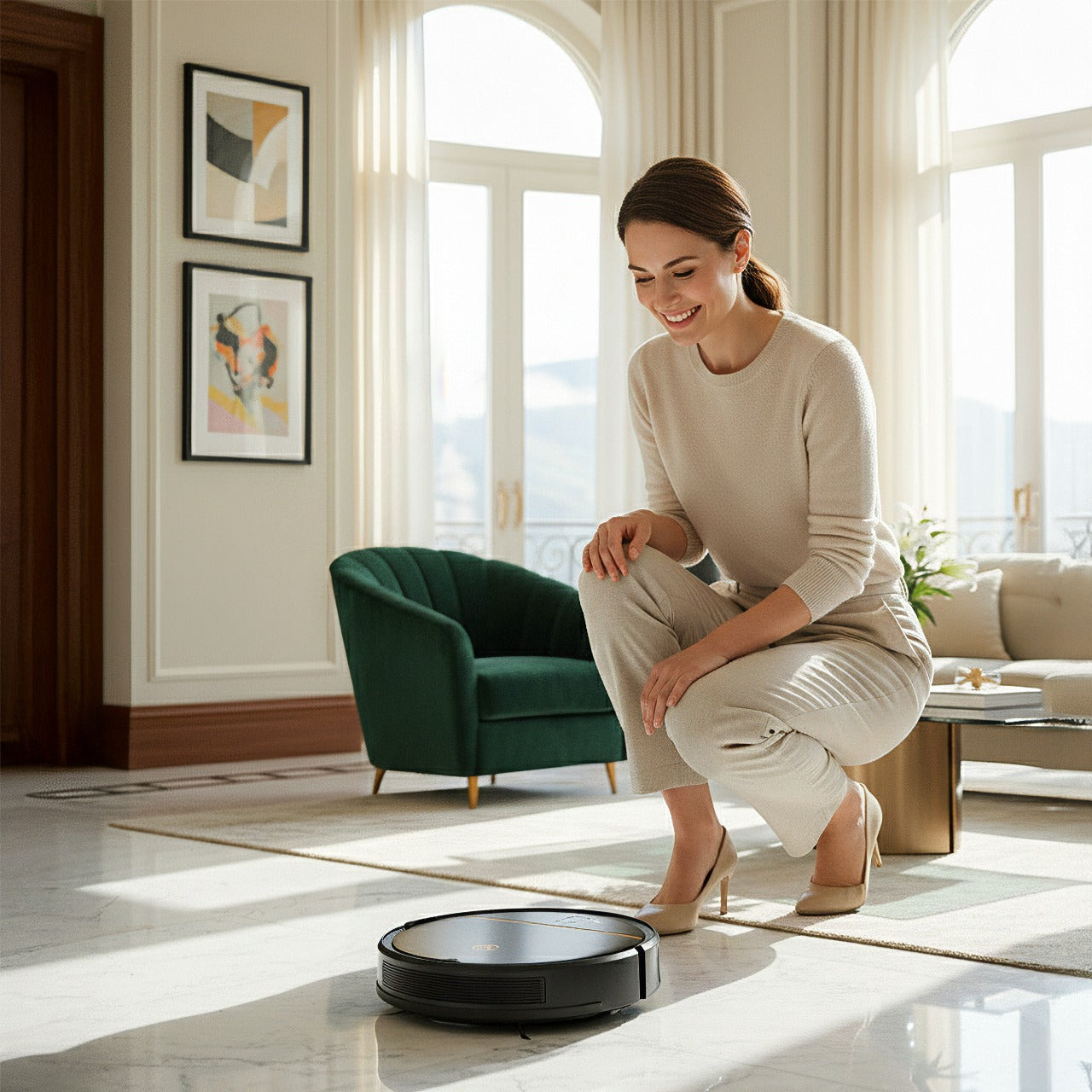 AG Robotstofzuiger met Dweilfunctie - Gold Stripe Design.