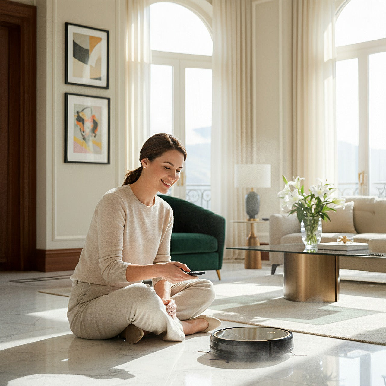 AG Robotstofzuiger met Dweilfunctie - Gold Ring Design.