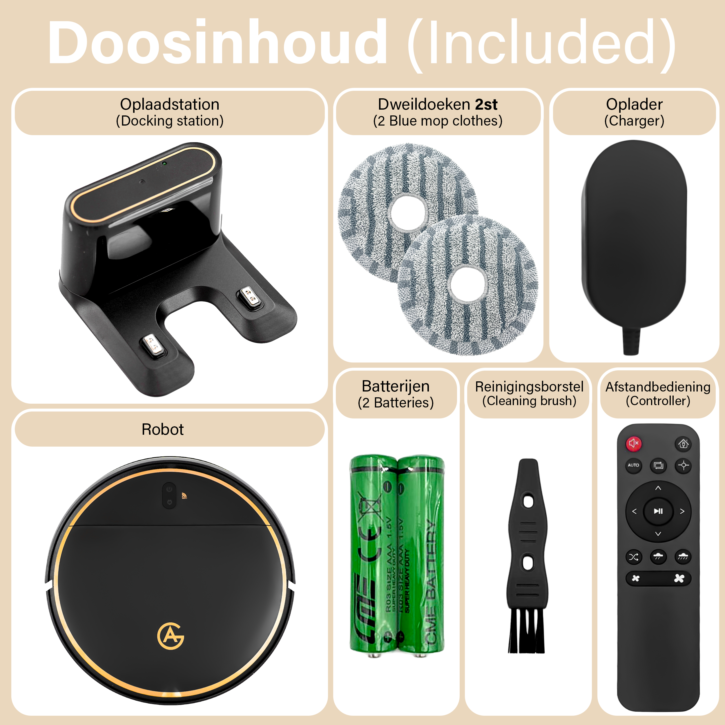 AG Robotstofzuiger met Dweilfunctie - Gold Ring Design.