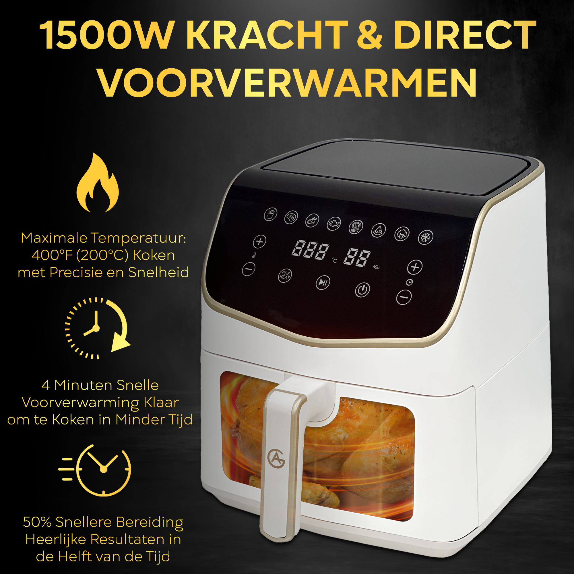 AG Airfryer XXL - White- Tot 8 personen - Met Kijkvenster