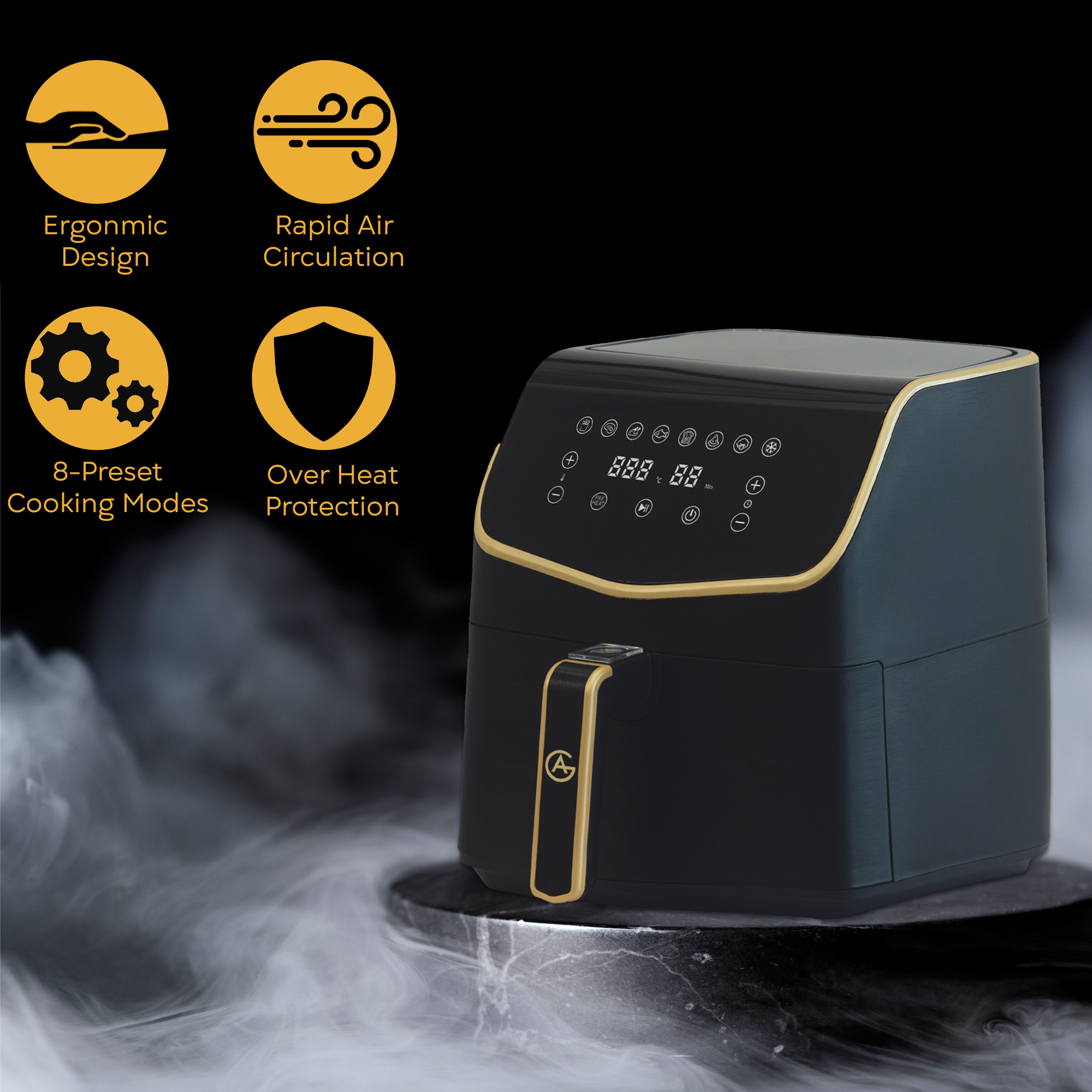 AG Airfryer XXL - Black - Tot 8 Personen - Met Uitneembare Bak